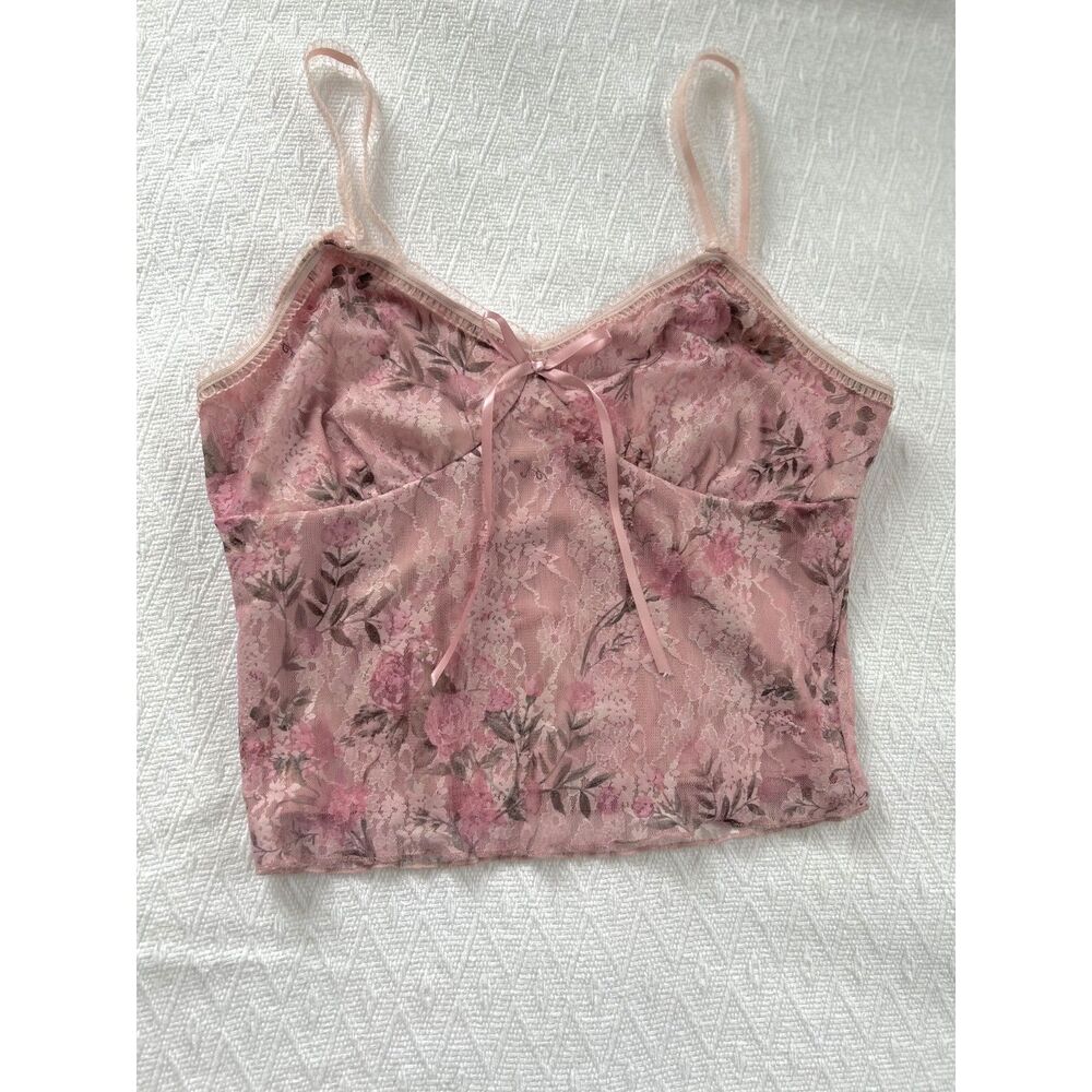 Pink Floral Lace Cami Tank Top Medium
